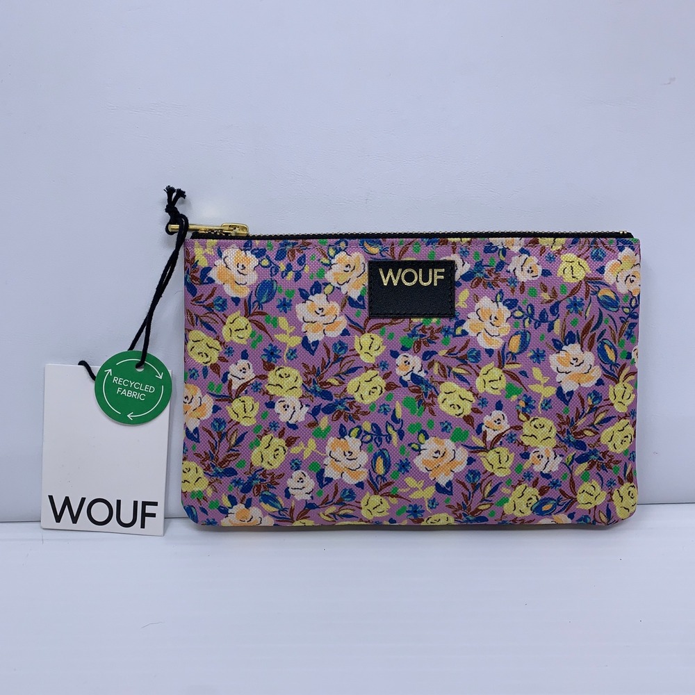 WOUF Womens OS Purple Sundance Floral Recycled Fabric Zipper Pouch NWT